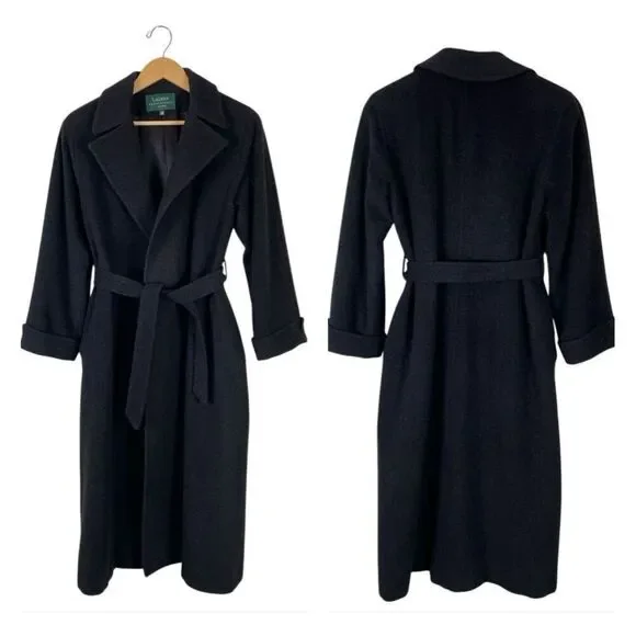 Ralph Lauren LRL Camel Hair Robe Style Wrap Coat Women’s 4 Black Old Money *Read - Picture 2 of 15